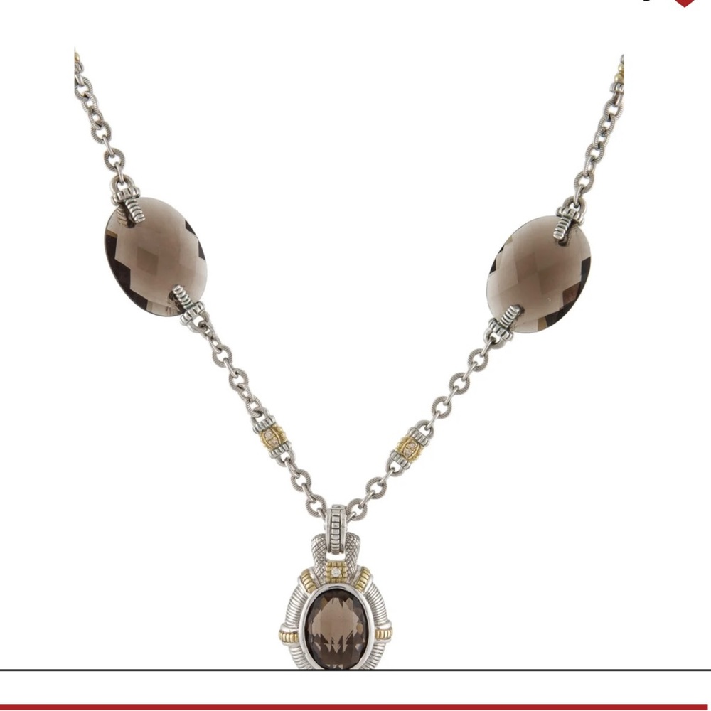 JUDITH RIPKA Smoky Quartz & Diamond Pendant Necklace Silver 18k gold $1,100 NWT